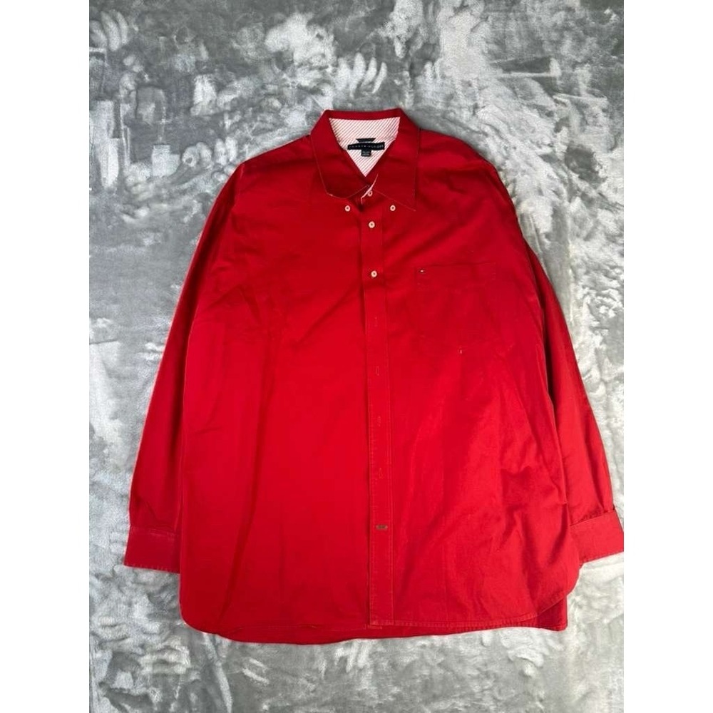 Tommy Hilfiger Men's Red Long Sleeve Duttondown Shirt Size 2XL